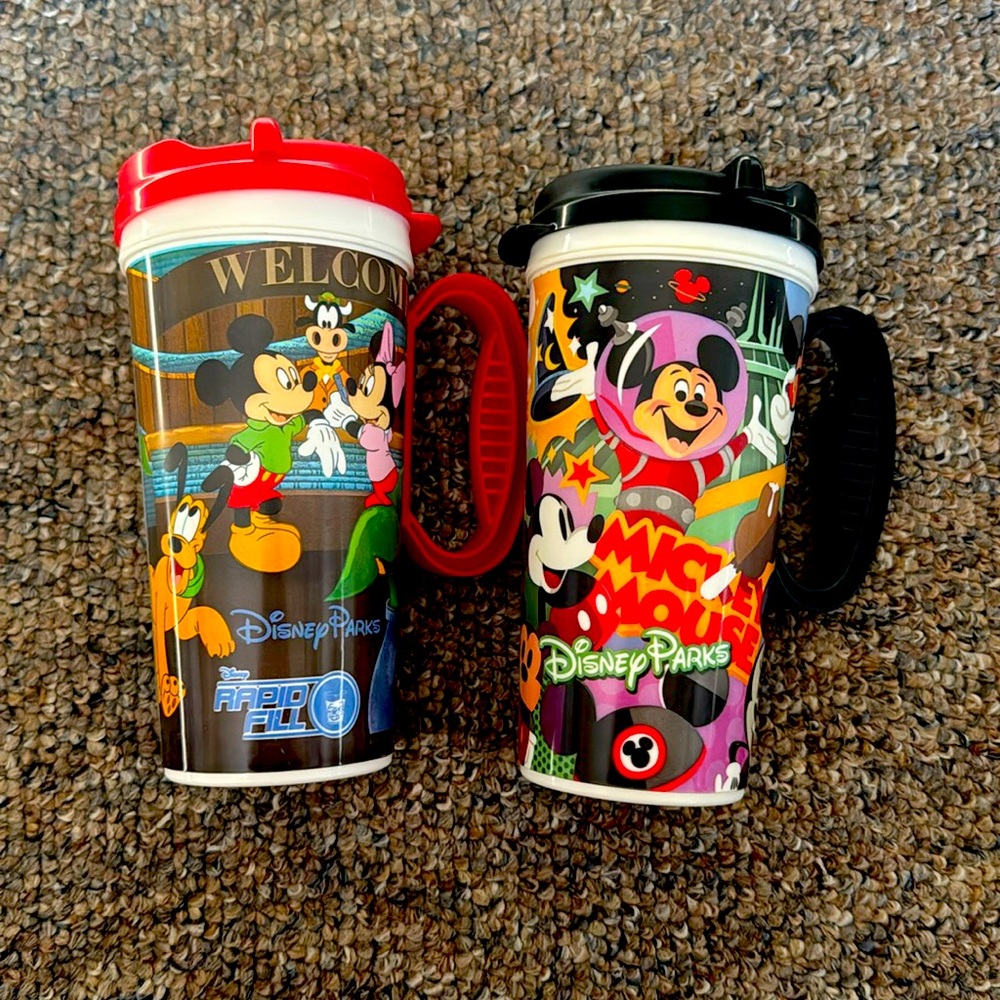 Set of 2‎ Disney parks whirley rapid refill mugs with lids